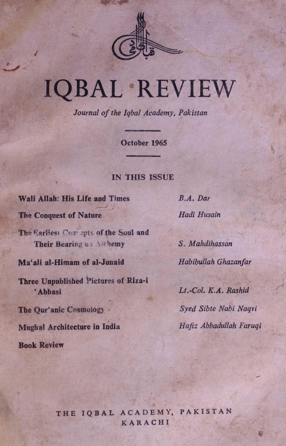  Iqbal Review Jild 6 No 3 October 1965