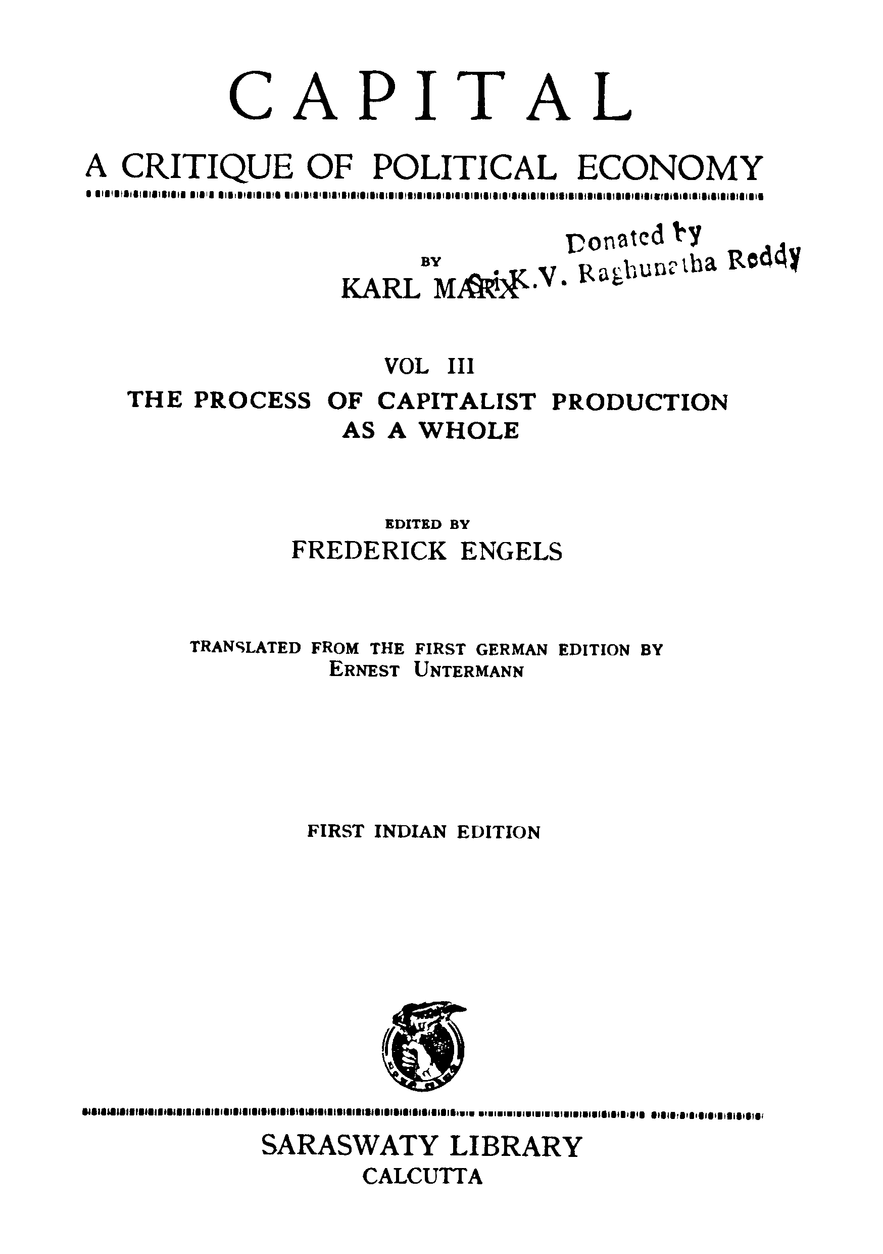 CAPITAL A Critique of Political Economy