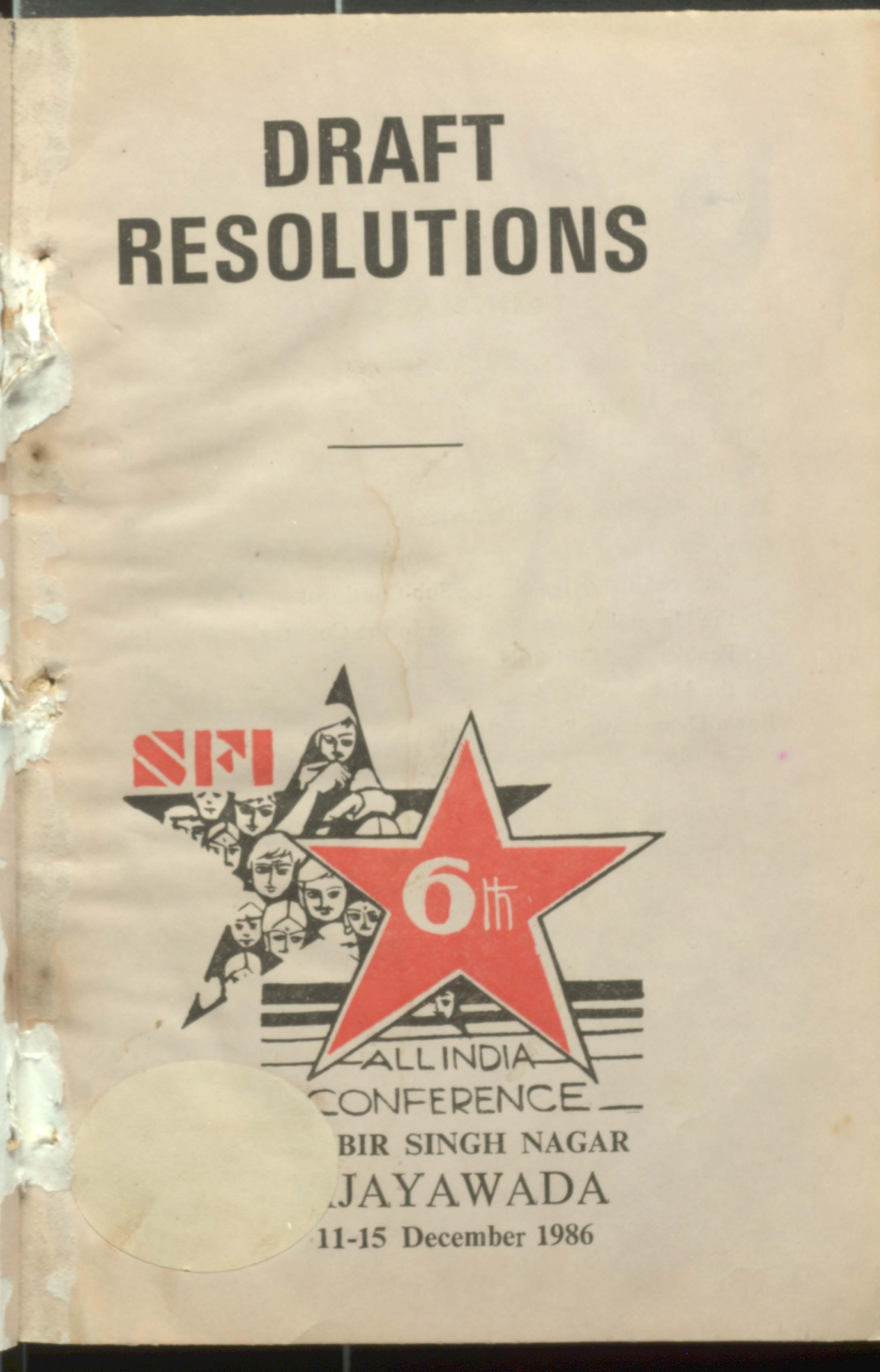 Draft Resolutions SFI  All India Conference