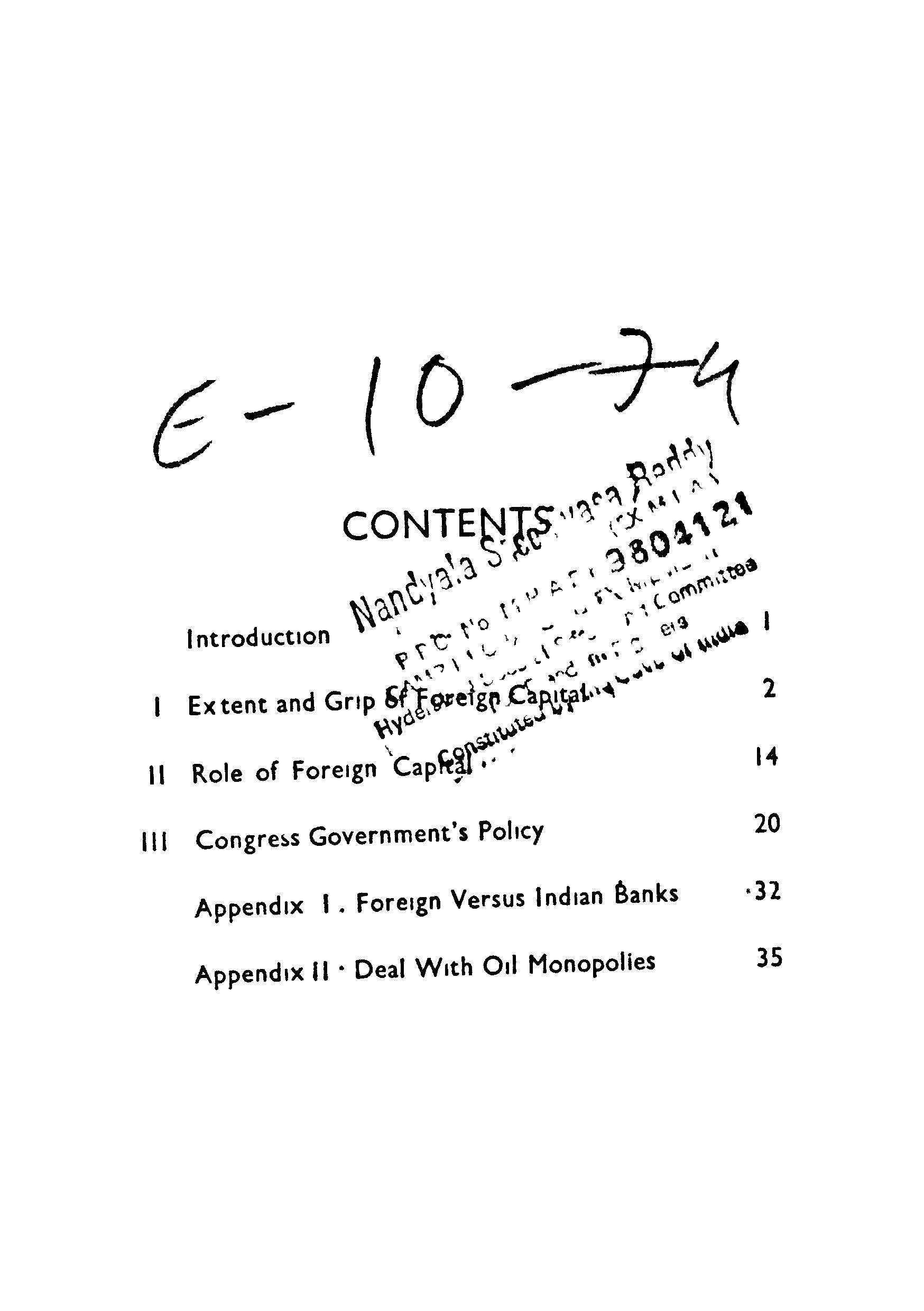 Extent And Grip Of Foreign Capital