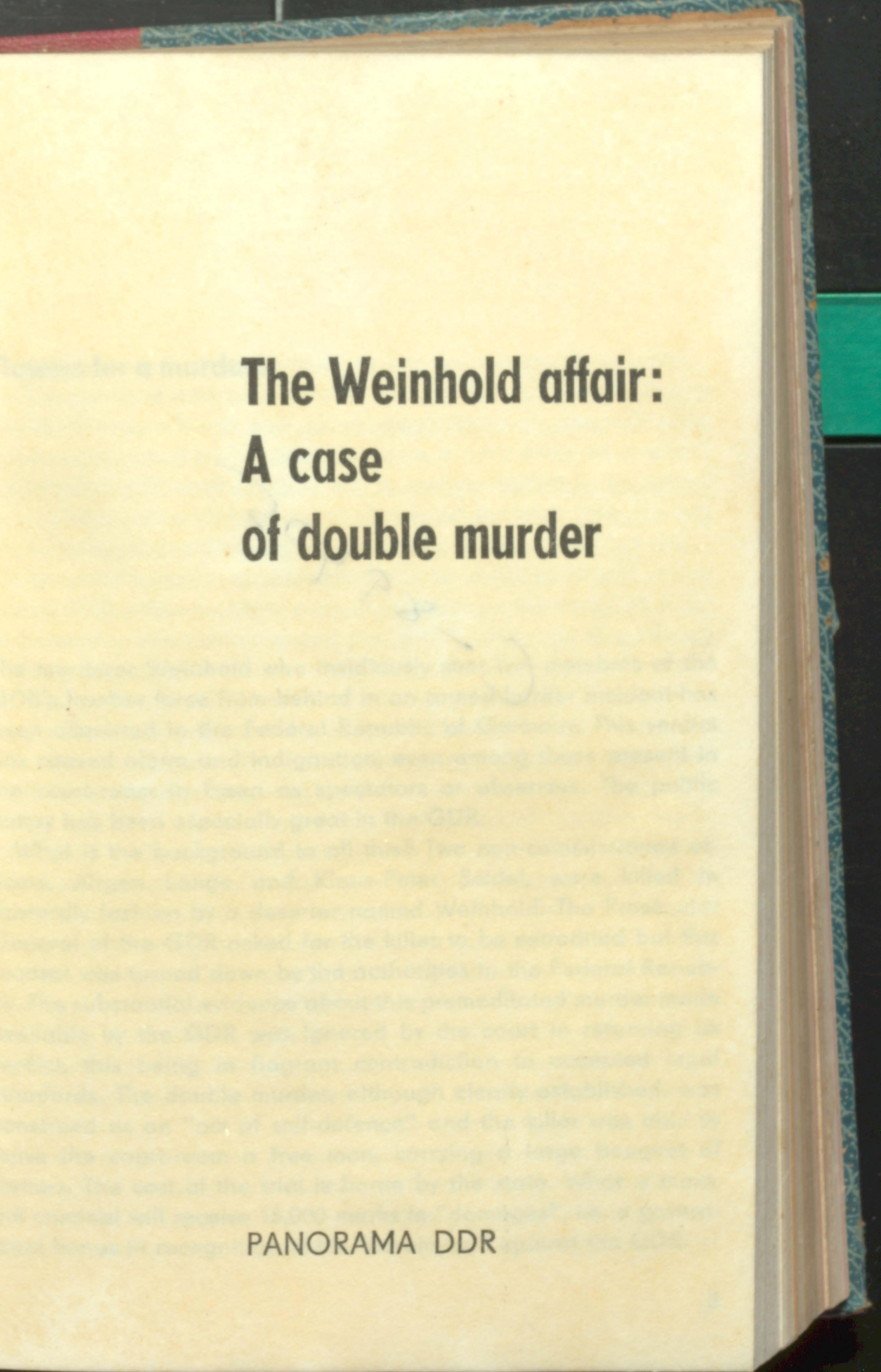 The Weinhold Affair ; A Case of Double Murder