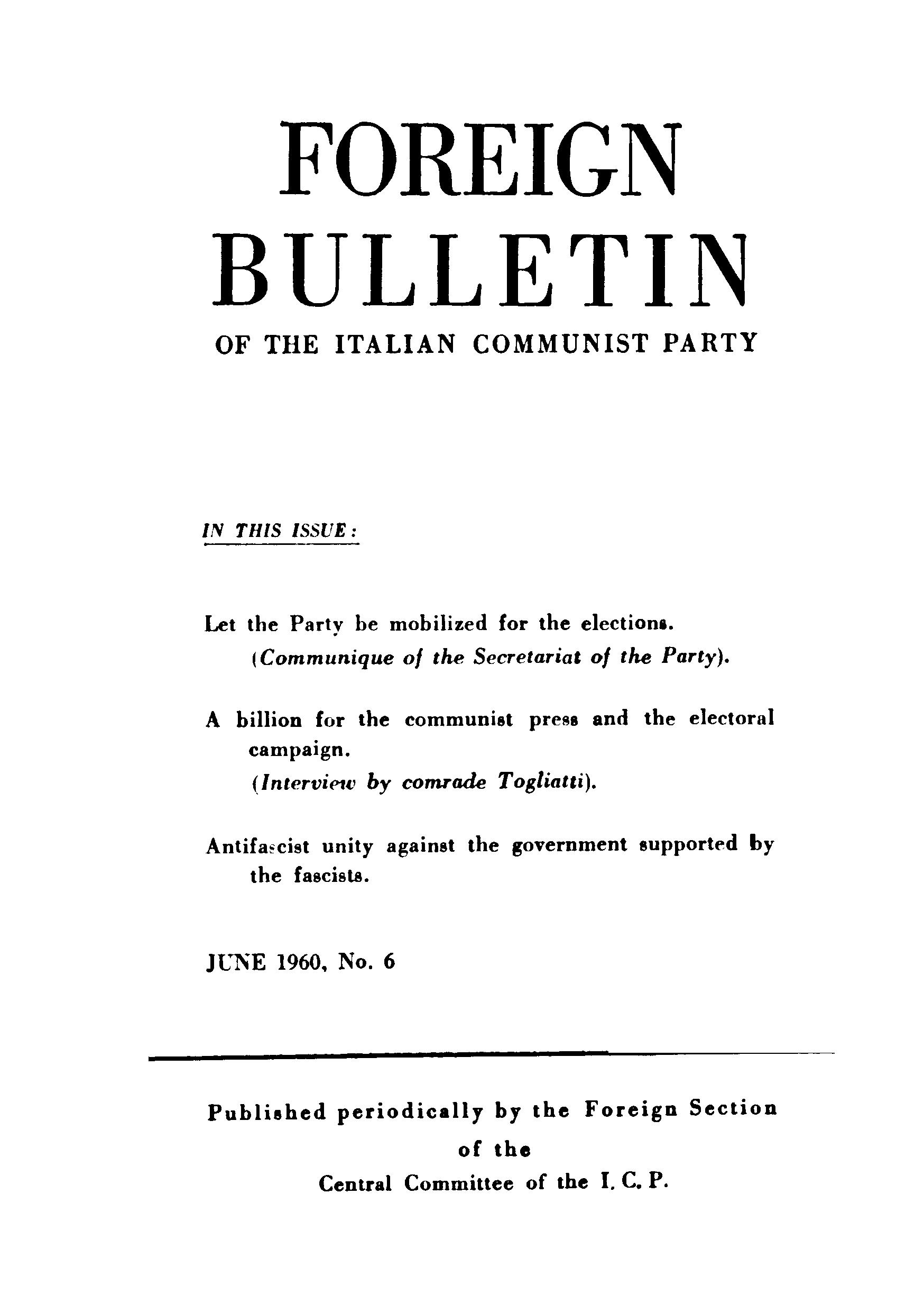 FOREIGN BULLETIN OF THE ITALIAN COMMUNIST PARTY