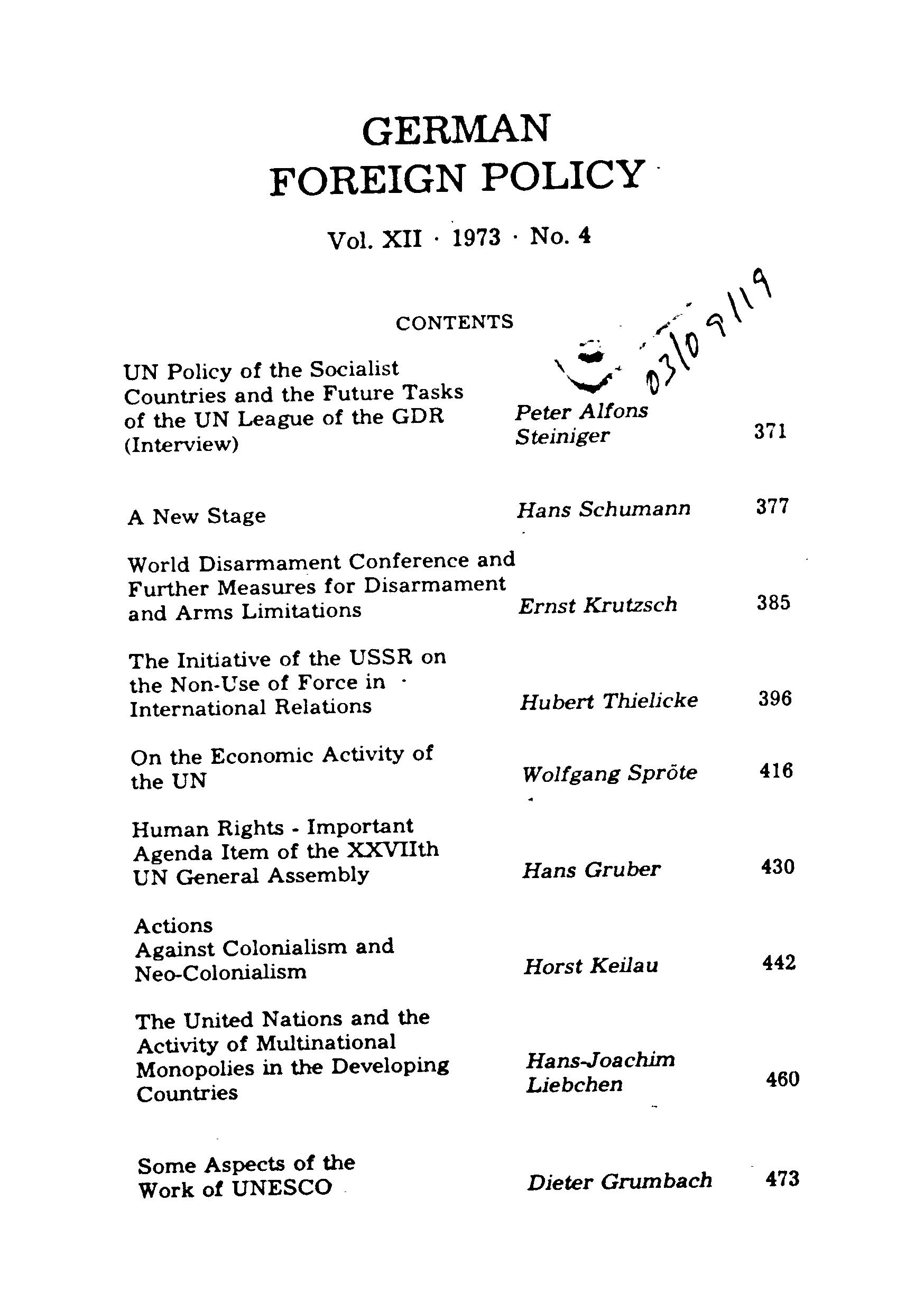 GERMAN  FORELGN POLICY VOI.XII.1973.NO.4