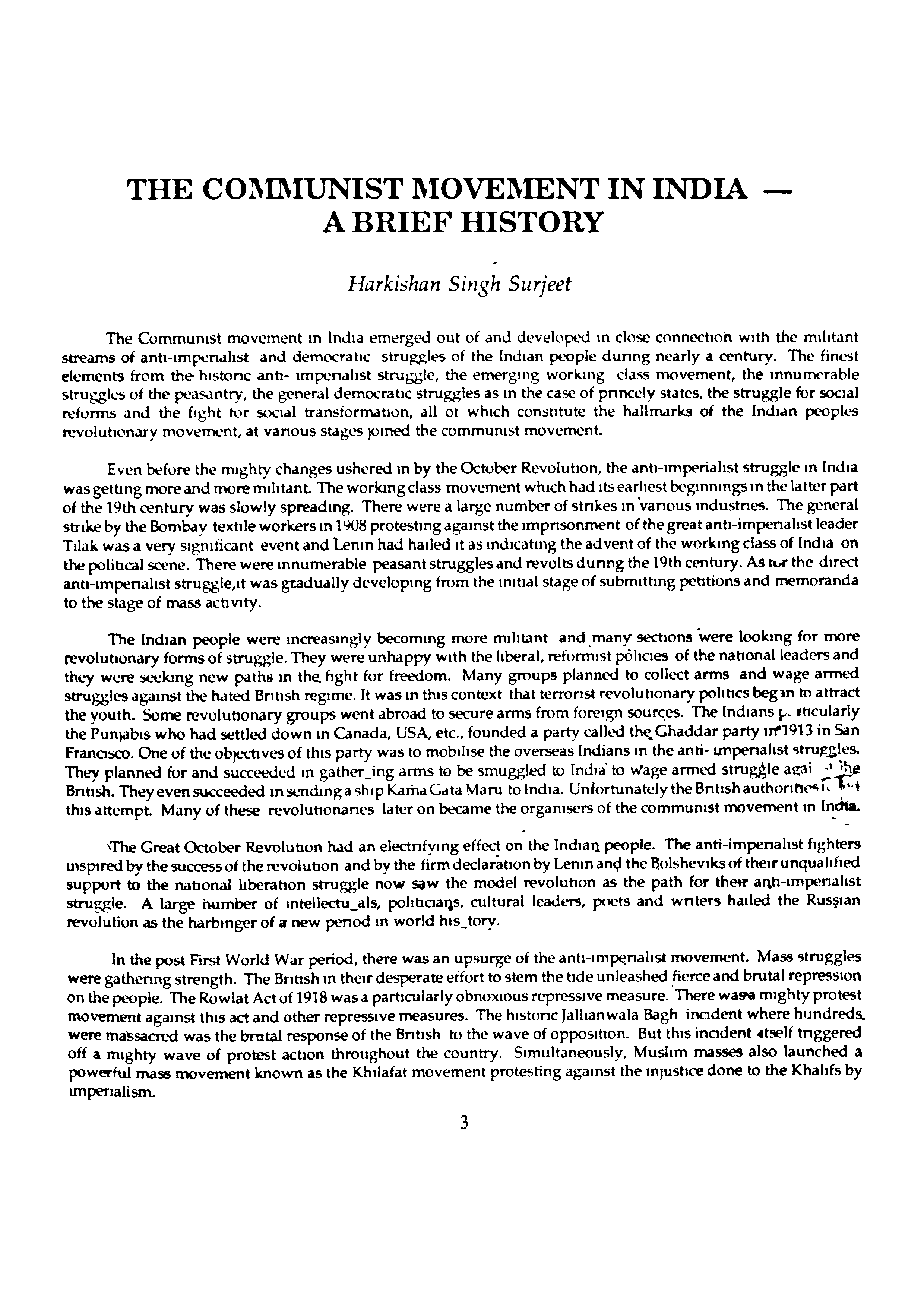 The communist movement in india-a brief history