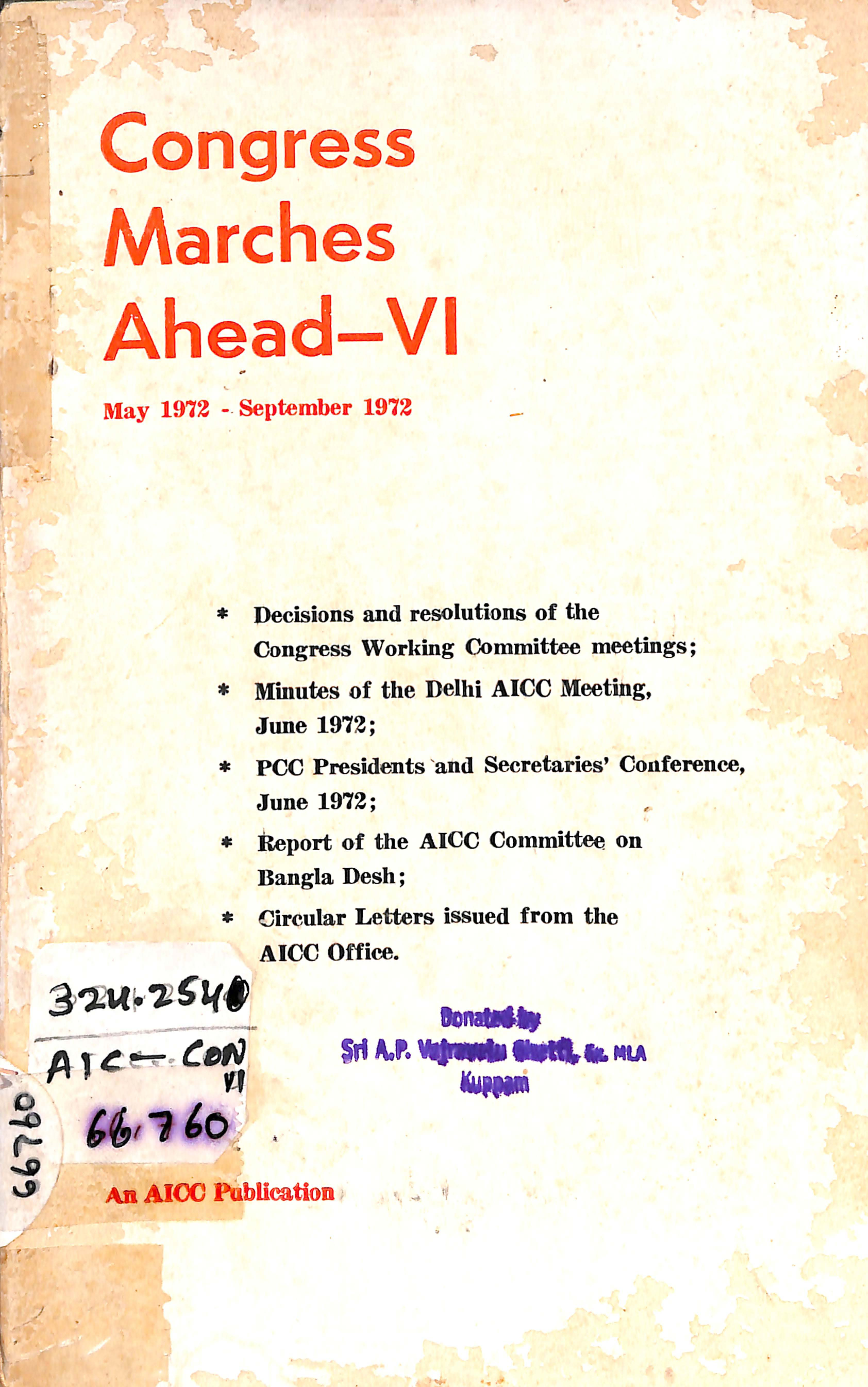 Congress marches ahead -VI(may 1972-september 1972)