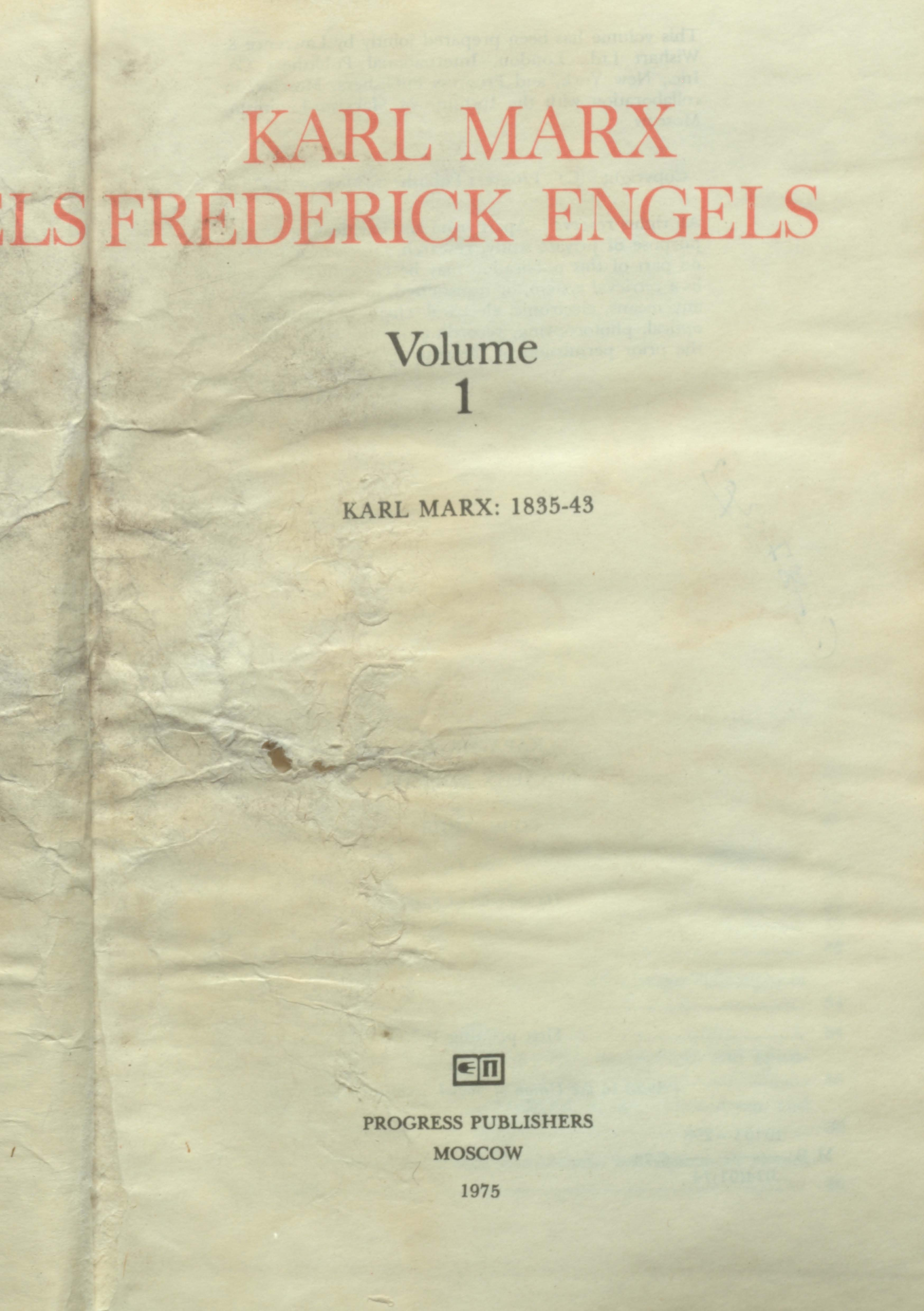 KARL MARX TREDERIEK ENGELS COLLECTED WORKS (VOL-1)1835-1843