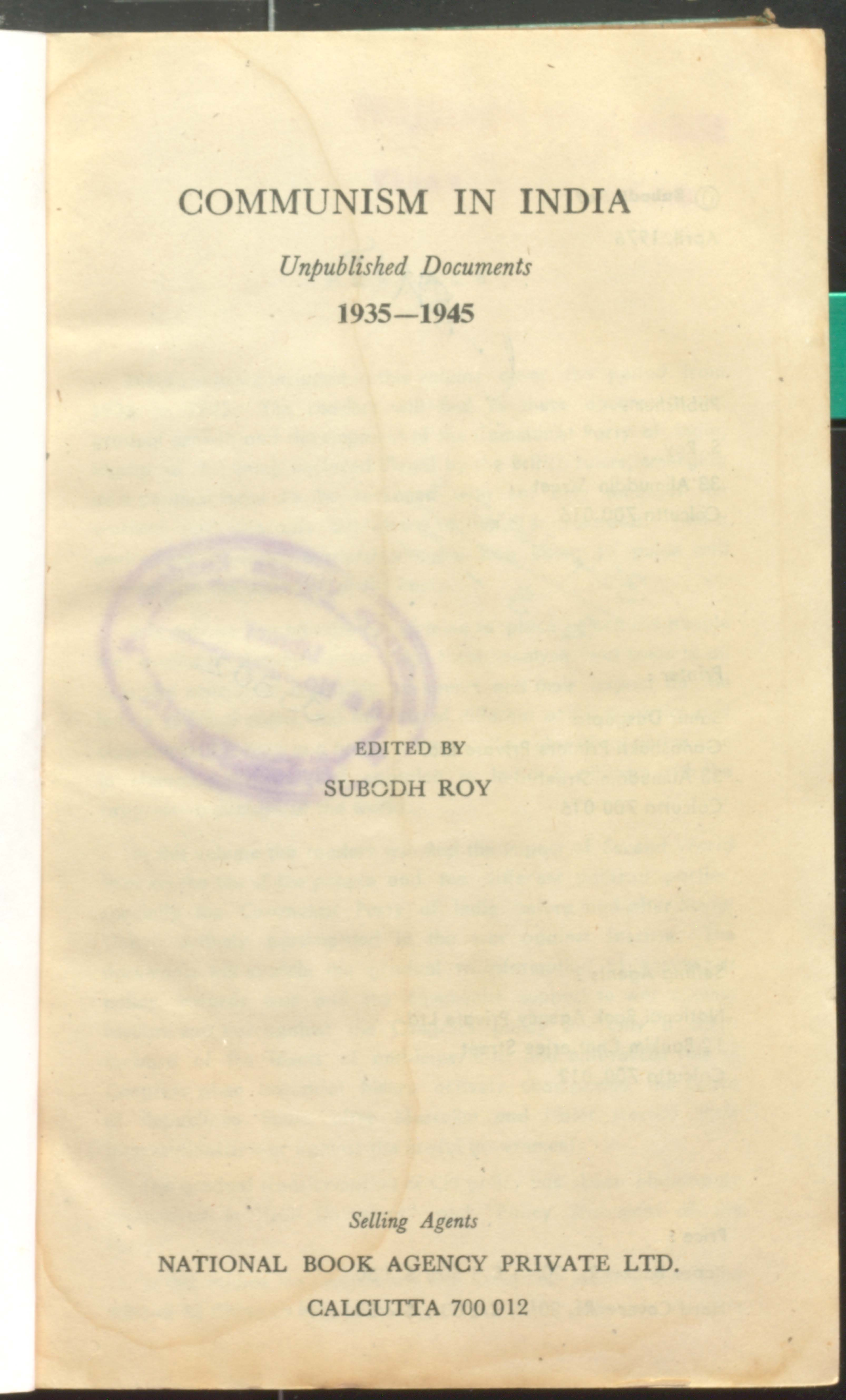 COMMUNISM IN INDIA  unpblished documents  1935-1945