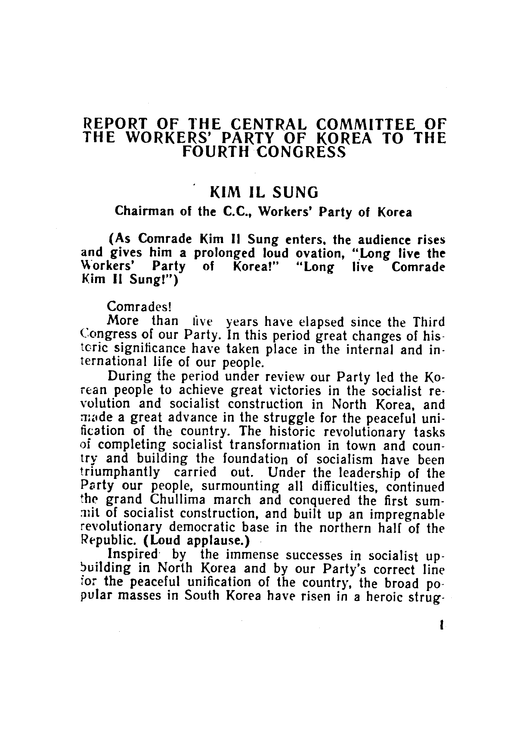 /home/svReport of the Central Committee of the worker's party of korea to the fourth congress