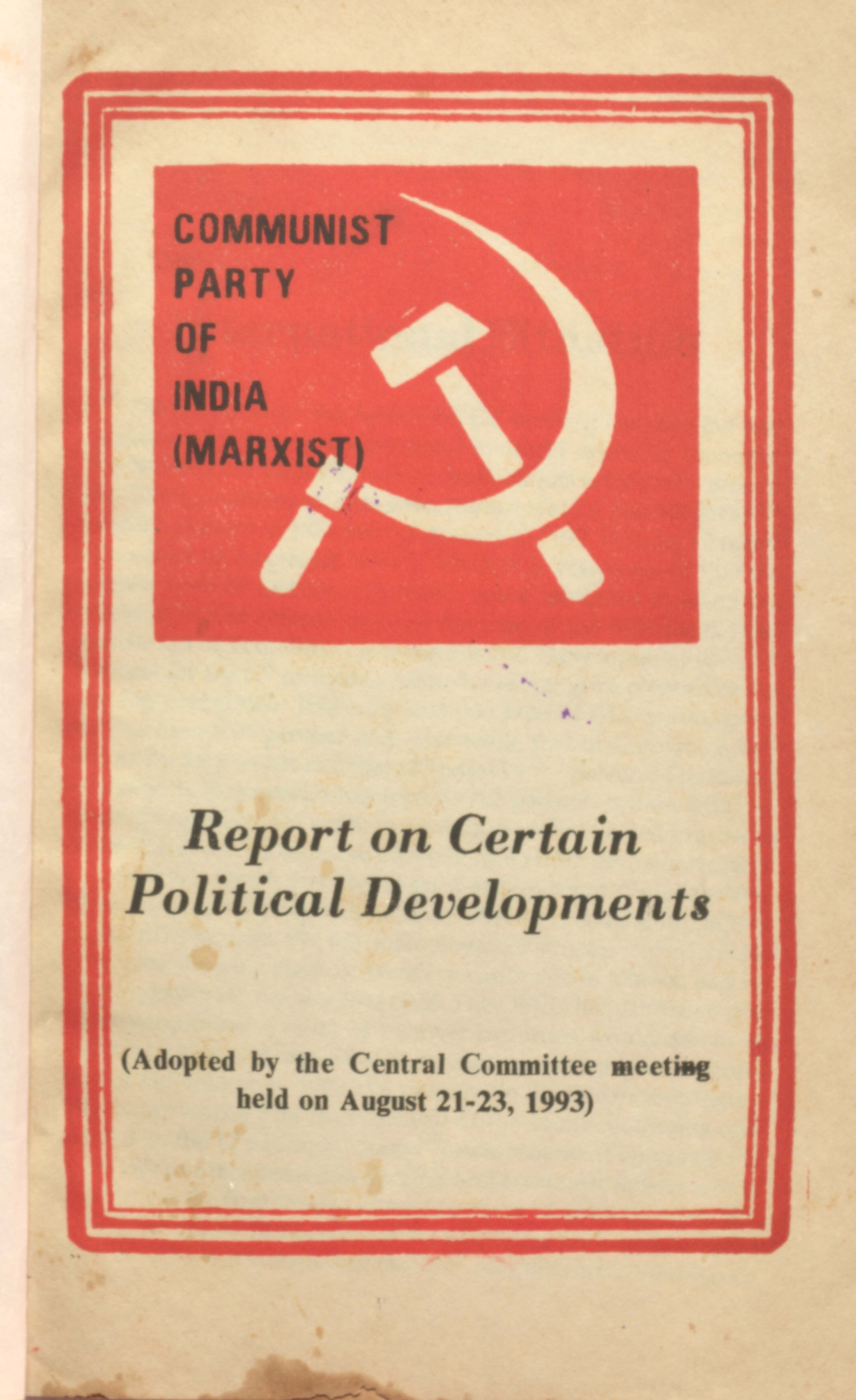 Report on Organisation adopted by the Plenam of the Central Committee
