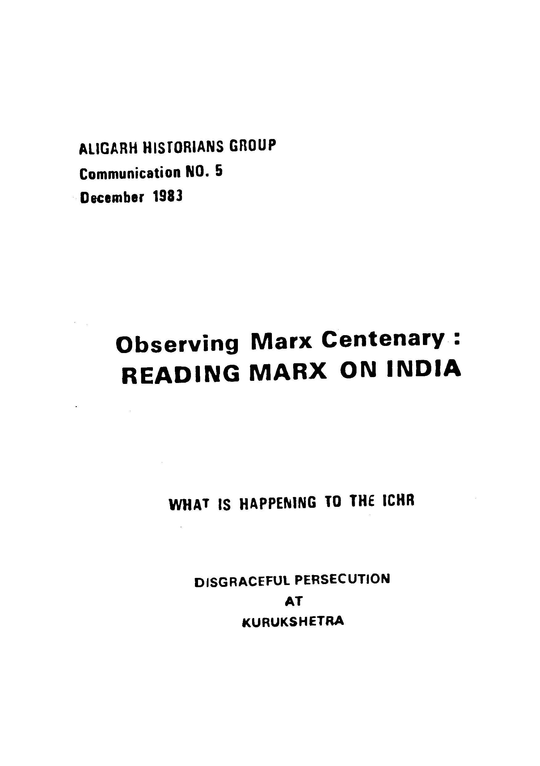 Observing marx centenary Reading marx on India