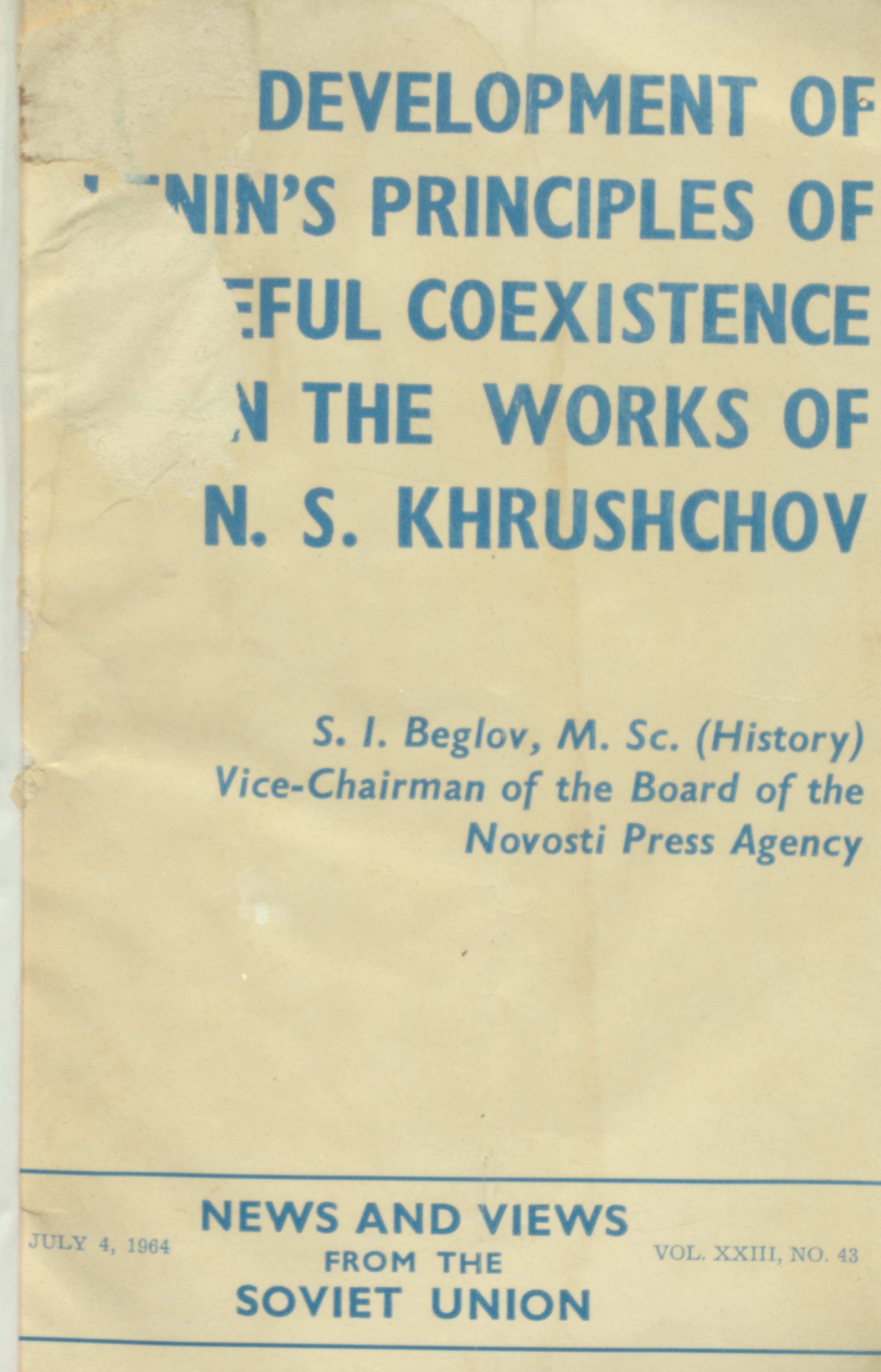 Development Of Lenins Principles Of Peaceful Coexistence onthe workes of N.s .Khrushchov