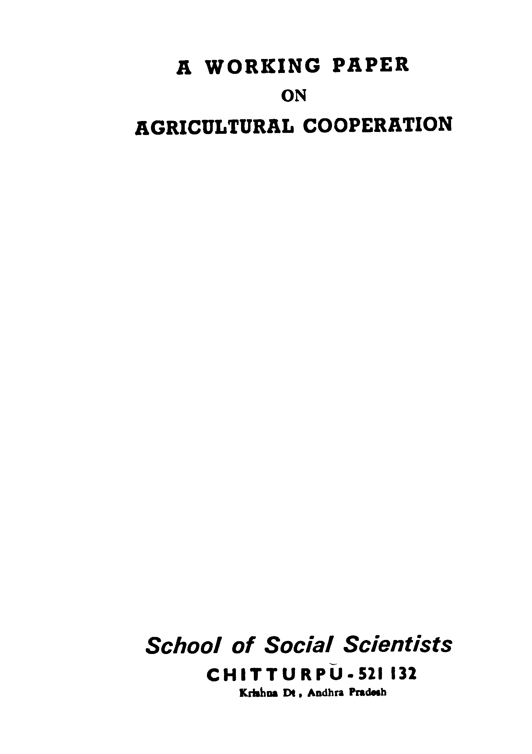 A working paper on agricultural cooperation