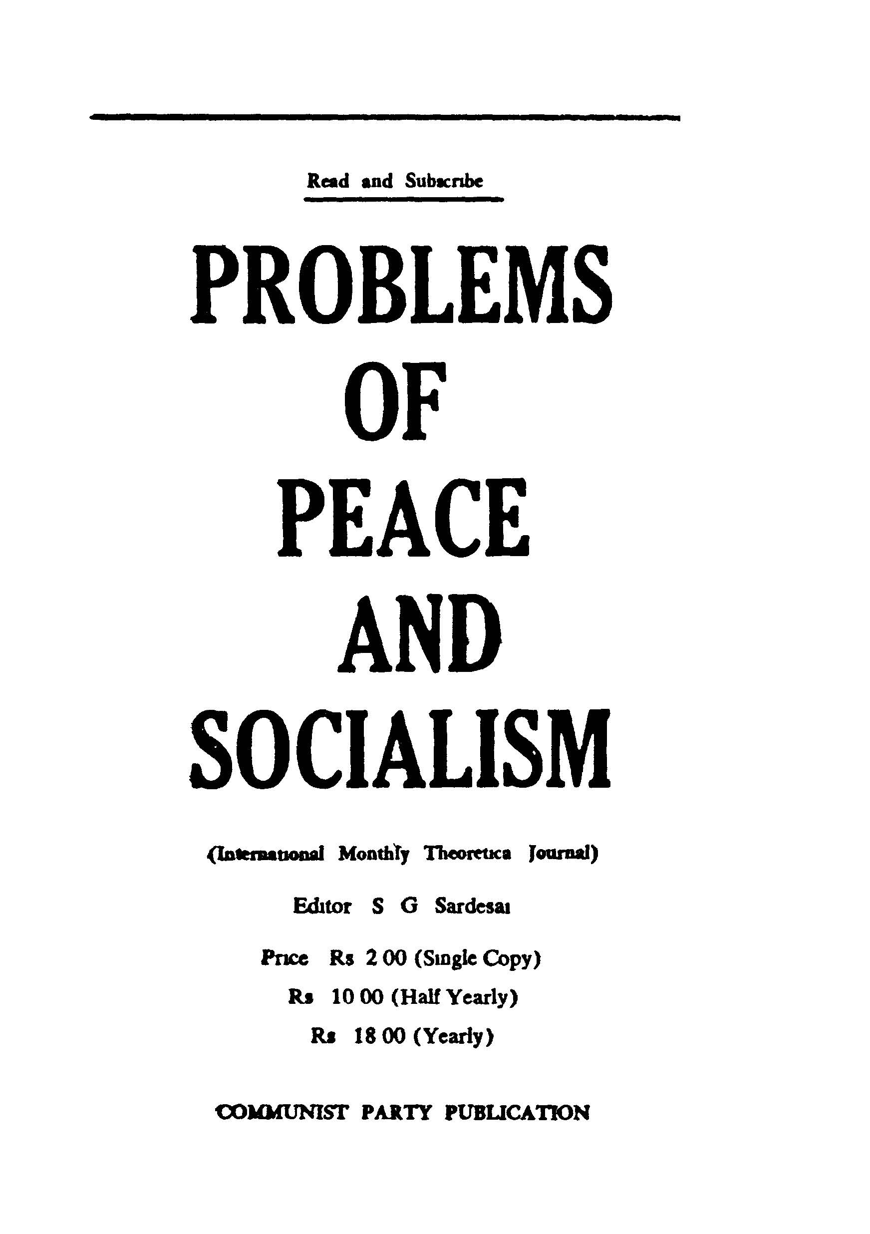 Problems Of Peace And Socialism