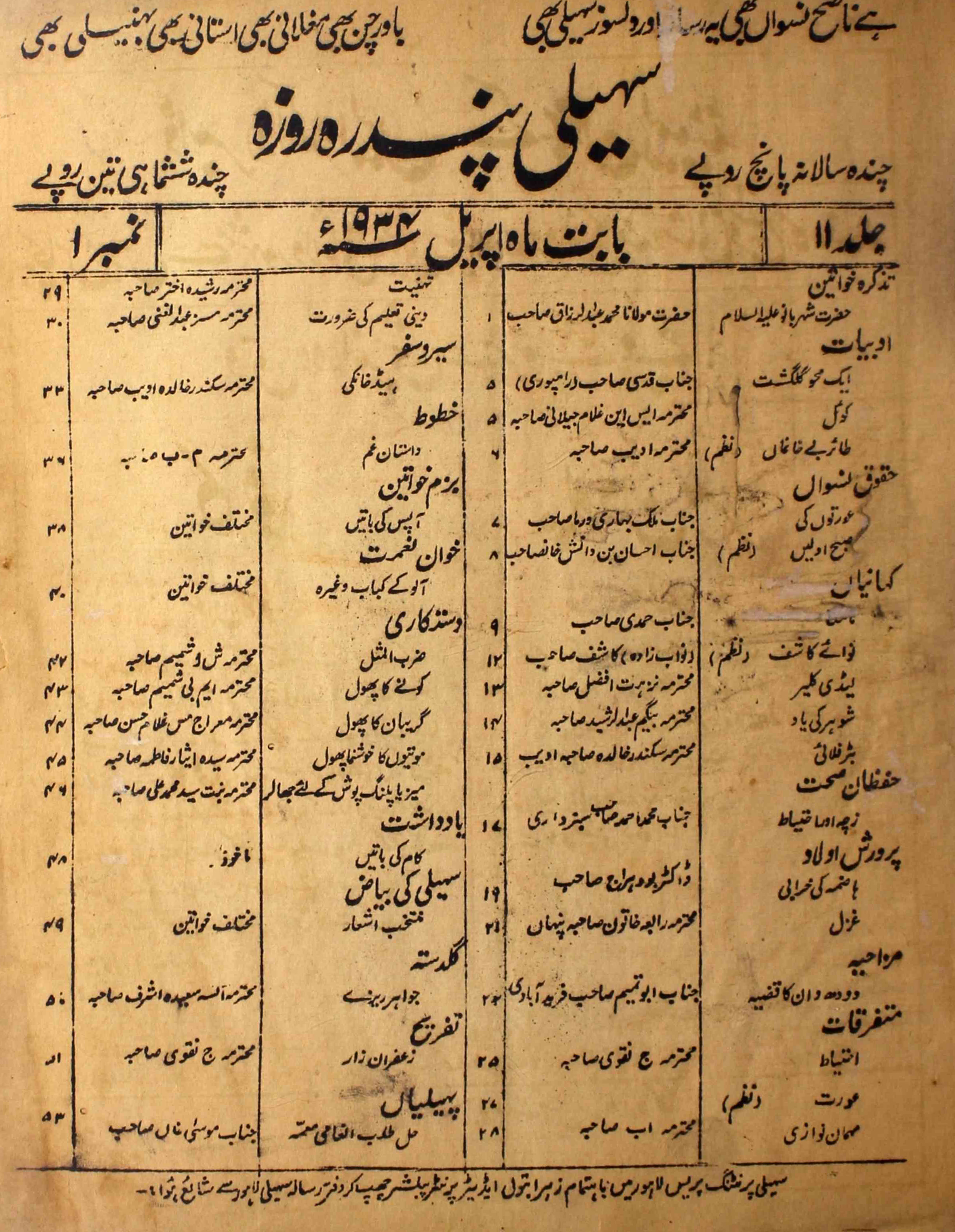 saheli-lahore-shumara-number-001-zehra-butool-magazines