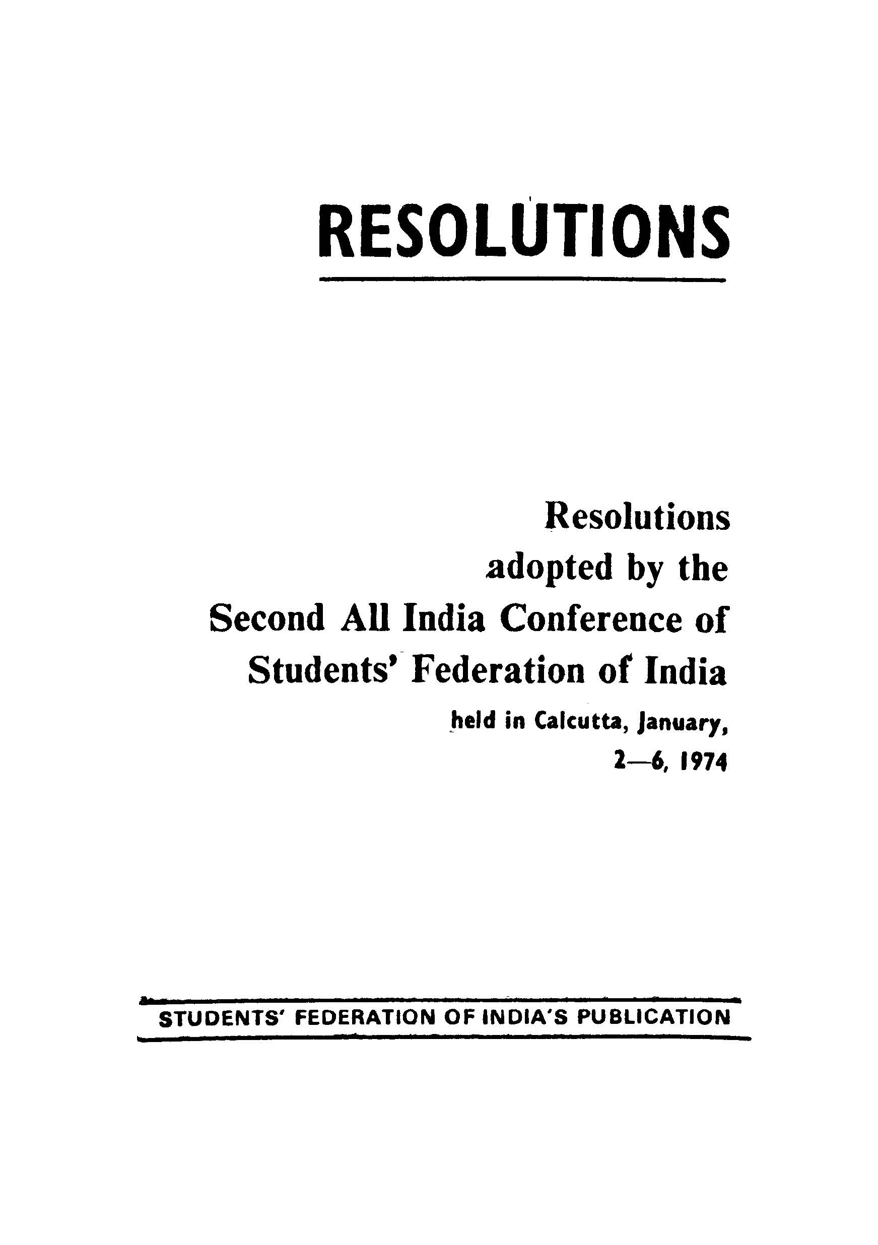 Resolutions All India Conference SFI , Jan 2-6, 1974
